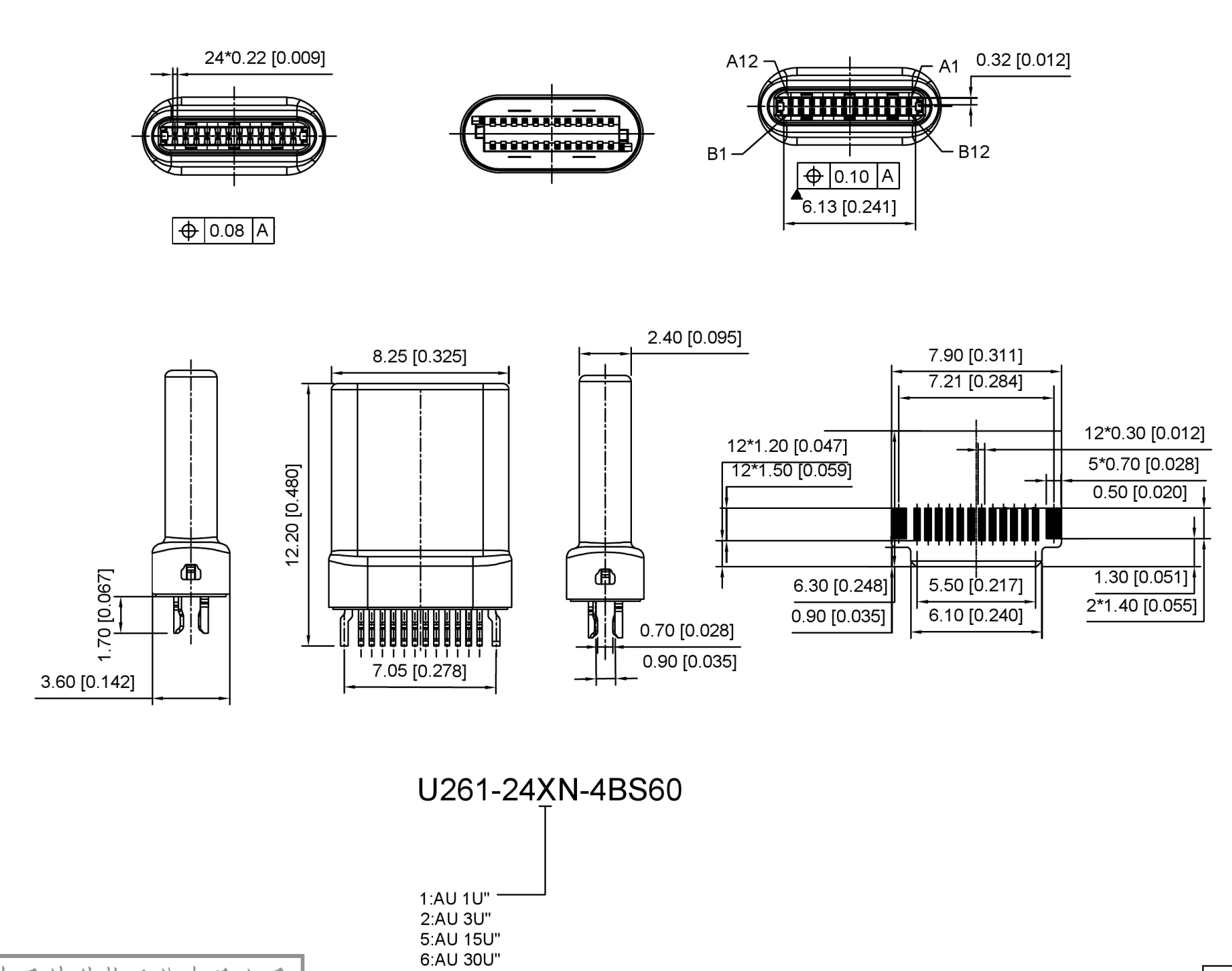 3.1TYPE-C連接器 公頭24P拉伸夾板式,黑色高導(dǎo)銅端子鍍1u(外殼噴砂鎳）-4