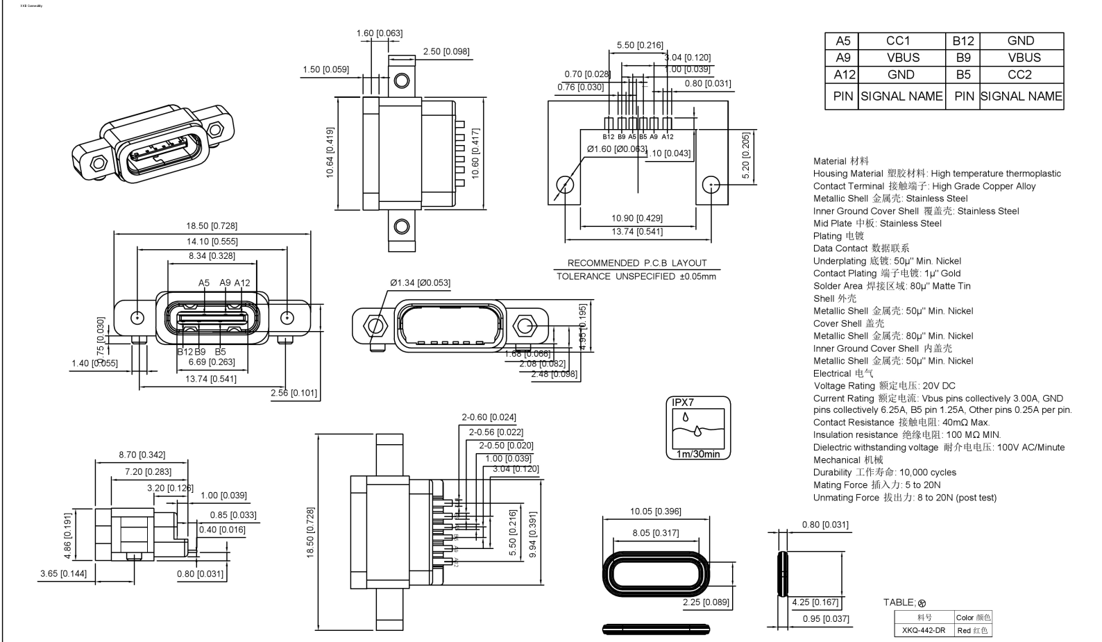 3.1TYPE-C連接器 母座6P 防水帶螺絲  配防水圈(無(wú)3d）-4