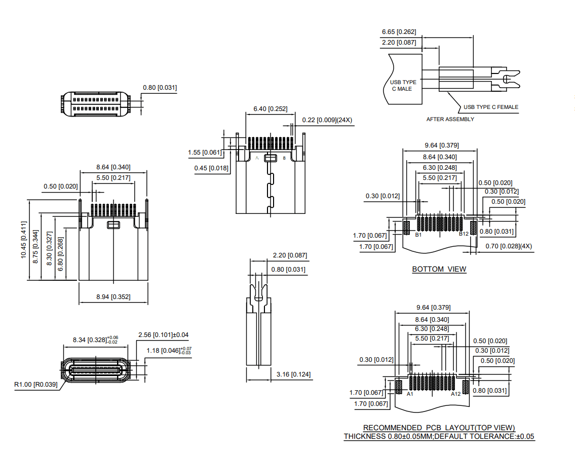 3.1TYPE-C連接器 母座24P 夾板0.8,L=8.8-2