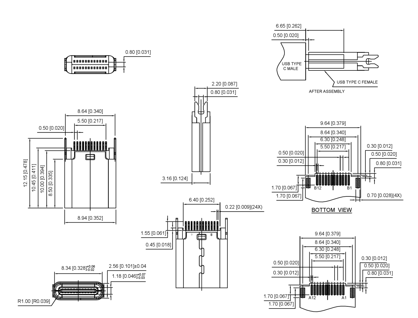 3.1TYPE-C連接器 母座24P 夾板0.8,L=10.5-4