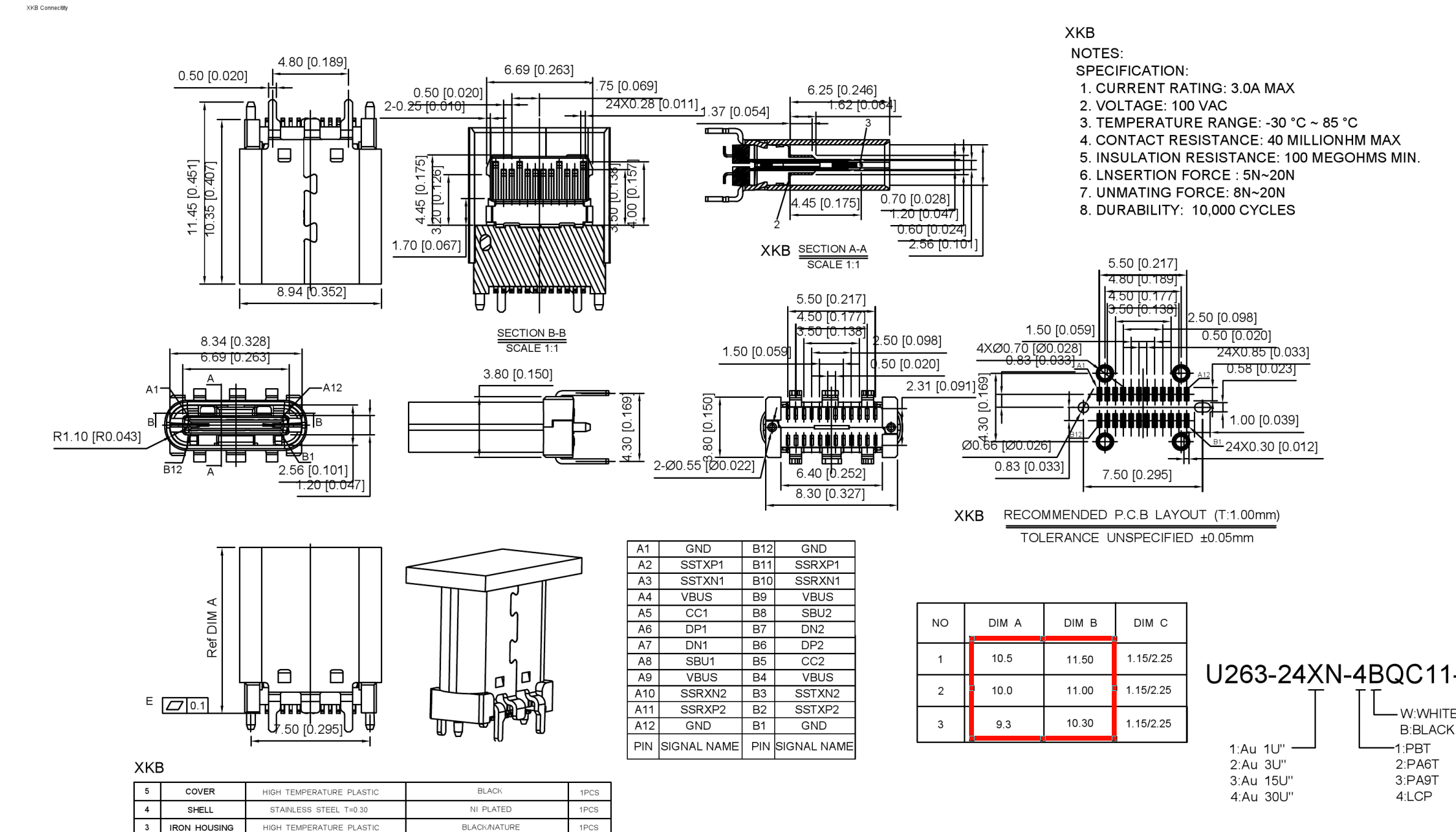 3.1TYPE-C連接器 母座24P直立式SMT,H=9.3H=10H=10.5-3